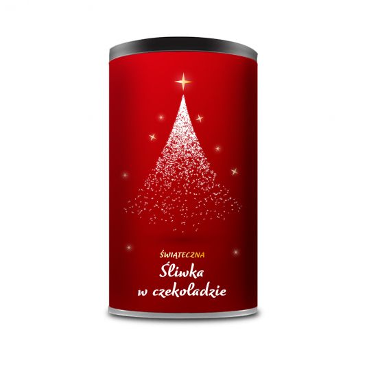 Christmas plum in chocolate in a can